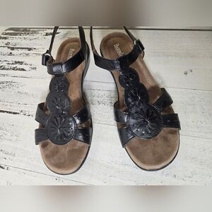 Bjorndal Womens Size 9 EUC Donna Black Leather Hook & Loop Strappy Wedge Sandals